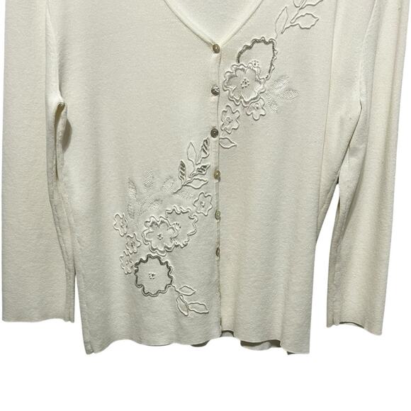 Ruby Rd Women Cardigan Sweater Ivory Embroidered Beaded Cottagecore Boho Classic - Picture 9 of 11